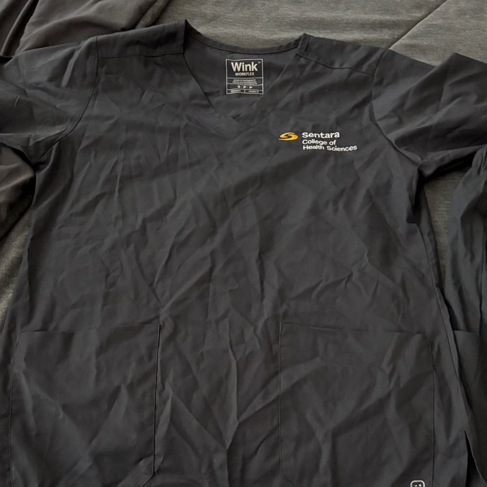 Wink Black V-Neck Scrub Top with Gold Sentara Logo